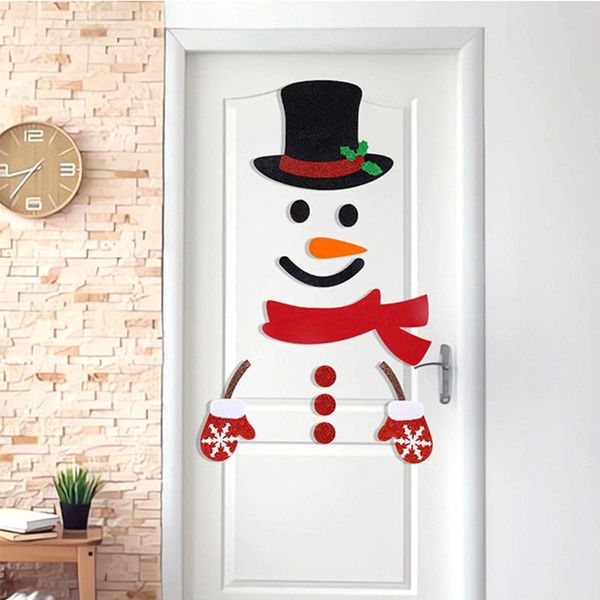 Adesivi per finestre con decorazioni natalizie Merry For Babbo Natale Pupazzo di neve Adesivo da parete per porta Felice anno 2024