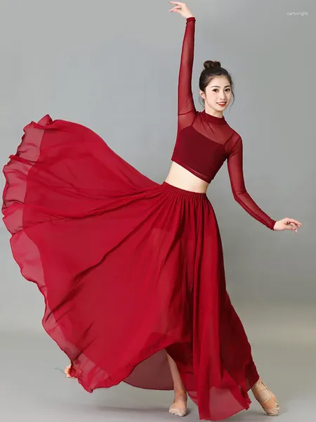 Palco desgaste chinês moderno xinjiang clássico mulheres dança roupas temperamento estilo oriental senhora elegante vermelho grande saia desempenho terno