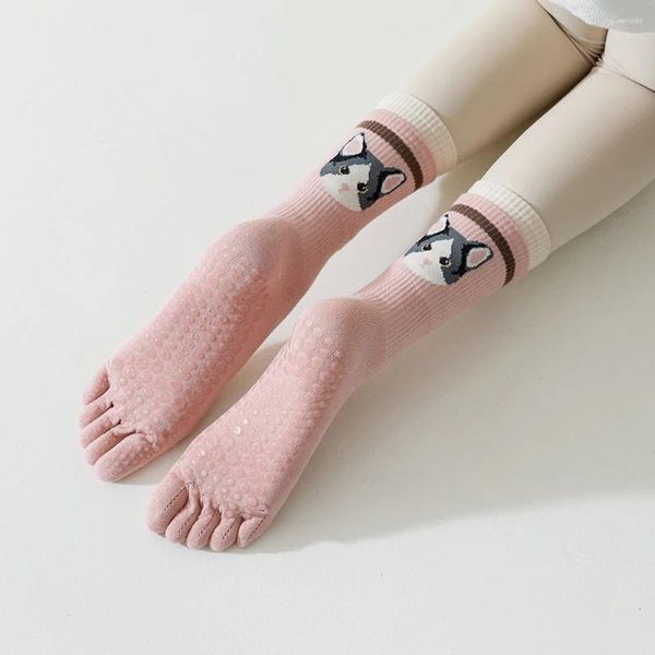 Frauen Socken 1 Paar Yoga Cartoon Anti Slip Silikon Gym Pilates Ballett Fitness Sport Baumwolle 5 Finger Schutz Schnell trocknend