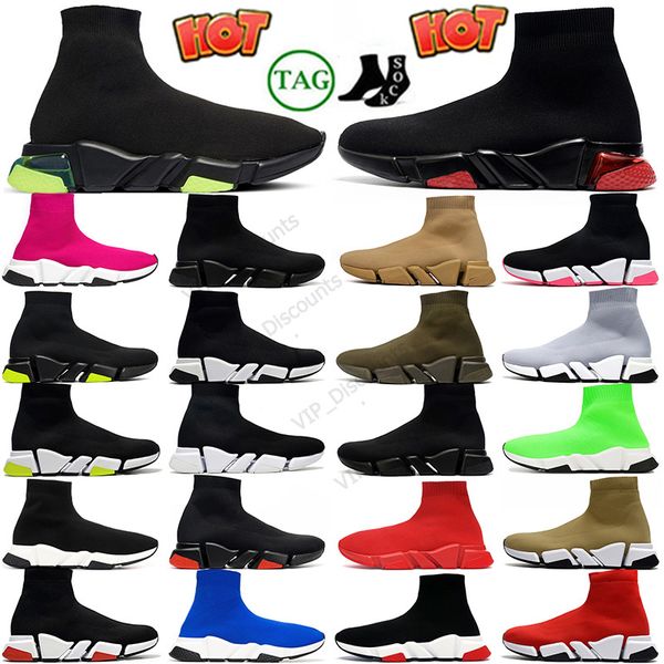 Boost Designer Meias Sapatos Homens Mulheres Graffiti Branco Preto Vermelho Bege Rosa Claro Sole Lace-up Neon Amarelo Speed ​​Instrutor Corredor Plataforma Plana Paris Sapatilhas