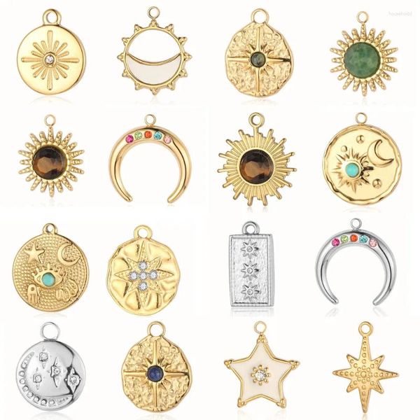 Charms 3 Stück/Lot Halbedelstein, hochglanzpoliert, 316 Edelstahl, DIY-Charm, Stern, Mond, Türkis, Halbedelstein, Schmuckanhänger