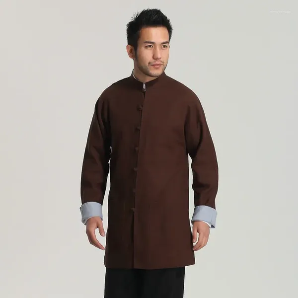 Jaquetas masculinas Oriental Zen Estilo Homens Linho Túnica Casaco Vestindo Ambos os Lados Design Tang Zhuang Outfits Mandarim Collar Vermelho Relax Traje 2024