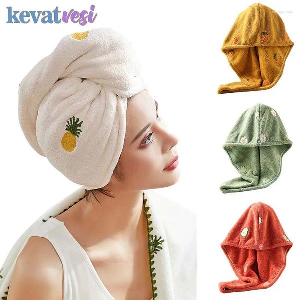 Handtuch Frauen Trockenes Haar Schnell trocknende Duschhaube Hut Super saugfähig mit Knopf Turban zum Trocknen von Kopftüchern