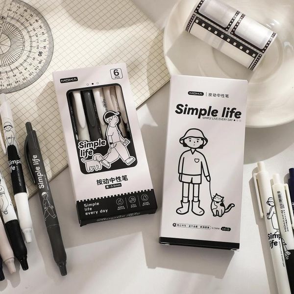 Шт./компл. Simple Life Series Press Набор гелевых ручек 0,5 мм Черный Быстросохнущий Kawaii Творческий DIY Студенческие принадлежности Канцтовары