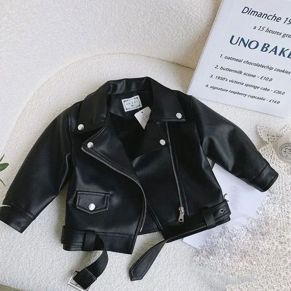 Giacca in PU per ragazzo e ragazza Cappotto in pelle Giacche da motociclista per bambini Top corto antivento per bambini Autunno Primavera 240122