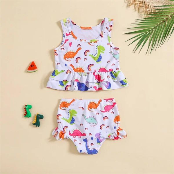 Conjuntos de roupas Listenwind Criança Meninas Duas Peças Maiôs Ruffle Bikini Set Beachwear Verão Impresso Ternos de Banho para 1-6 anos