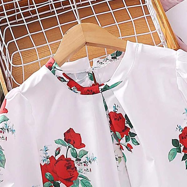 Vestidos da menina crianças conjuntos de roupas casuais roupas para meninas primavera outono nova moda crianças vermelho rosa floral impressão topos calça longa 7-14y