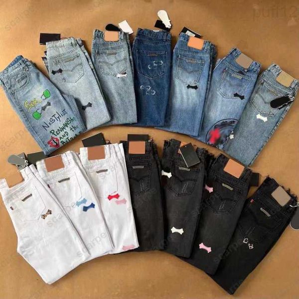 Jeans da uomo firmati Crea pantaloni dritti cromati vecchi lavati Stampe di lettere per donna Uomo Leopard Pantalone lungo casual stile Chromees Heart 7X6F