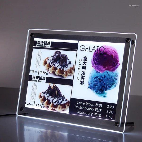 Lampada da parete Sottile LED Scatola luminosa magnetica Ristorante Menu Board Cristallo acrilico Po Cornice Poster Lightbox Display pubblicitario montato