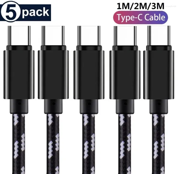 5 pacote cabo usb tipo c cabo de dados de carregamento rápido de náilon para samsung s21 oneplus 9 xiaomi mi10 huawei p40 1m 2m 3m cabos