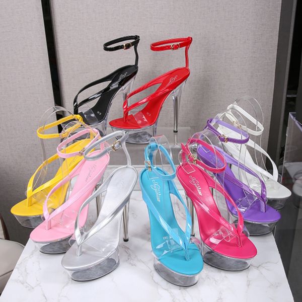 Walking Show Stripper Heels Klare Schuhe Frau Plattformen 15 cm High Heels Sandalen Frauen Sexy Fisch Toe Hochzeit Schuhe Flip-flops