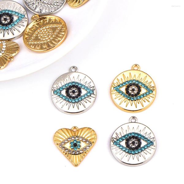 Takılar 10pcs/çok büyük boyutlu alaşım rhinestone yuvarlak kalp Türk mavi kötü göz mücevher yapımı diy kolye anahtarlık aksesuar