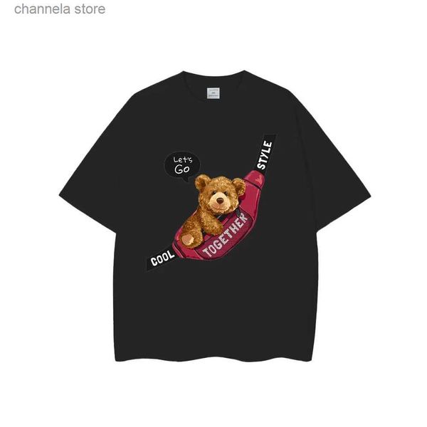 T-shirt da uomo T-shirt in cotone per uomo Cartoon Bear Lettera stampata Top a maniche corte T-shirt Casual Street T-shirt Y2K Moda Uomo Abbigliamento T240202