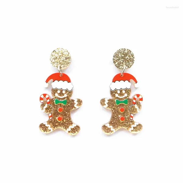 Dangle Brincos 2024 Natal Glitter Gingerbread Man Acrílico Encantos Gota Bonito Meninas Festa Jóias Presentes Atacado Aretes