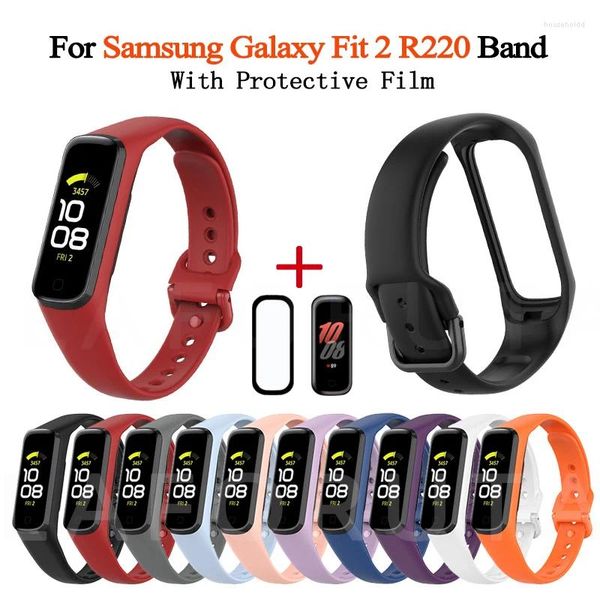 Assista Bandas Pulseira de Silicone para Samsung Galaxy Fit 2 R220 Banda com Película Protetora Pulseira Correa Substituição