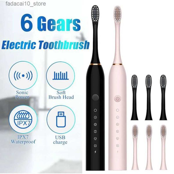 Escova de dentes elétrica sônica, ultrassônica, automática, carregamento usb, ipx7, à prova d'água e substituível, cabeça de escova de dentes j189 q240202