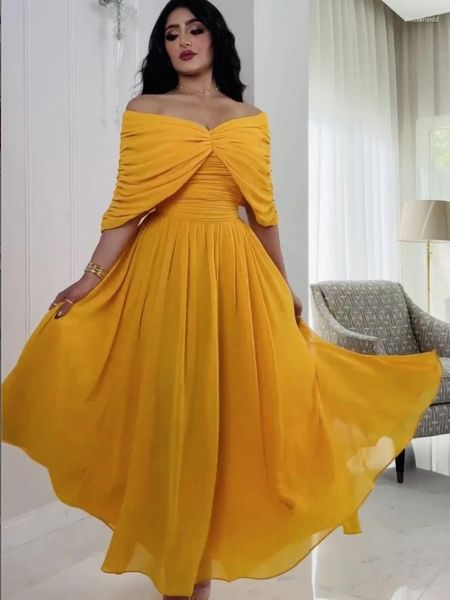 Kleidung Ethnische Marokko -Party Kleid Frauen elegante Feste Farbe gelber langer langes Vorgang sexy v Hals Prom Chiffon Kleider Indien Langzeite Largos es ue