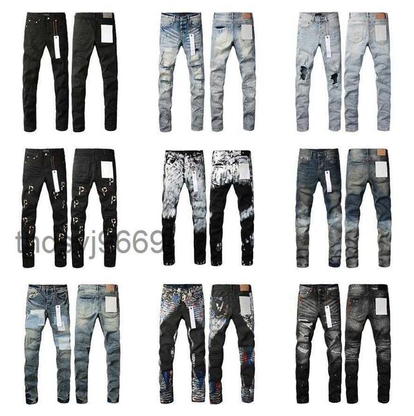 2024 Hot Mens Purple Jeans Designer Stacked Long Pants Ksubi Ripped High Street b r a n d Patch Hole Denim Straight Fashion Streetwear Silm 3HIW