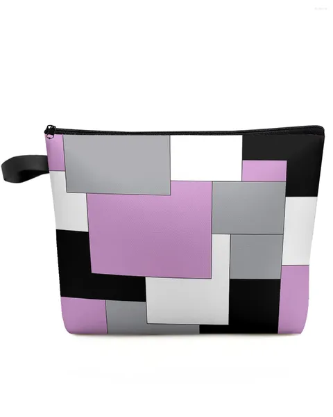 Borse per cosmetici Rosa Nero Grigio Patchwork Arte astratta Borsa per trucco in stile medievale Custodia per matite per organizer da donna