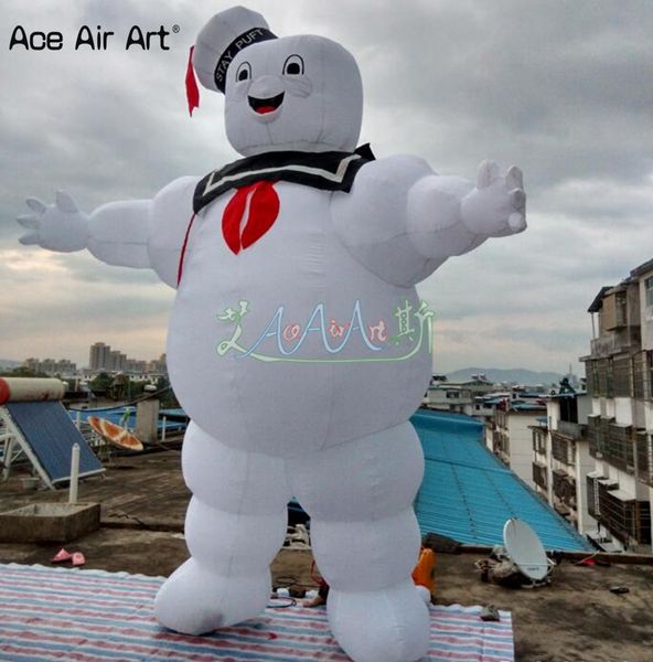 Gigante Personagem de Desenho Animado Iluminação Publicidade Inflável Ghostbusters Stay Puft Homem Marshmallow Inflável com Luzes LED Para Decoração de Quintal de Halloween 001