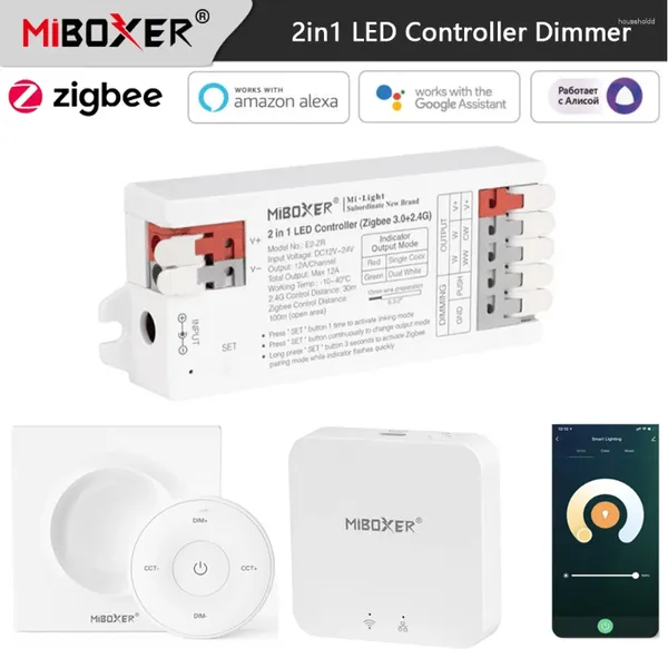 Controladores Miboxer Zigbee 2in1 Smart LED Light Dimmer com 2.4G remoto / voz / controle de aplicativo Echo Plus para 5050 COB CCT única cor