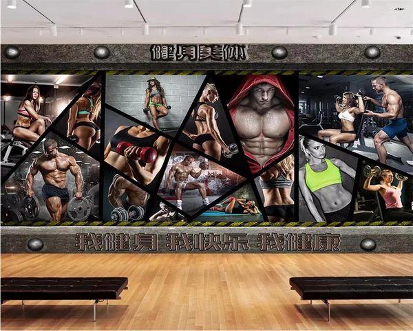 Tapeten Beibehang Custom Fashion 3D Tapete Retro Industrie Wind Platte Gym Sport Schönheit Muskel Mann Hintergrund Wand Papiere Wohnkultur