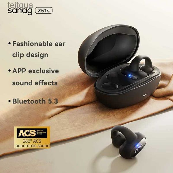 Fones de ouvido de telefone celular Sanag Z51S Pro Headset de condução óssea Bluetooth 5.3 pode transportar 360 graus HIFI estéreo 50 horas de longa duração APP Controle Headset YQ240202