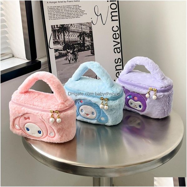 Borsa per ragazze Fuzzy Cosmetics con cerniera Ragazza Kuromi Melody Casual Princess Accessori Borse Consegna di goccia di grande capacità Dh6X3