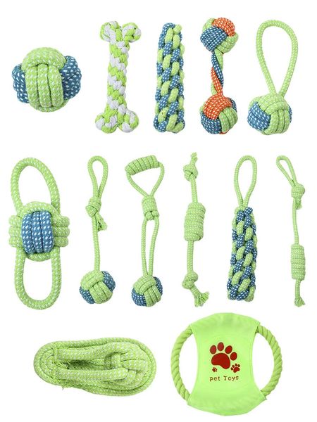 7-13 pçs conjunto cão algodão corda dentes limpeza brinquedos interativos mini mascar bola para acessórios do cão para mastigar treinamento anti-stress 240130