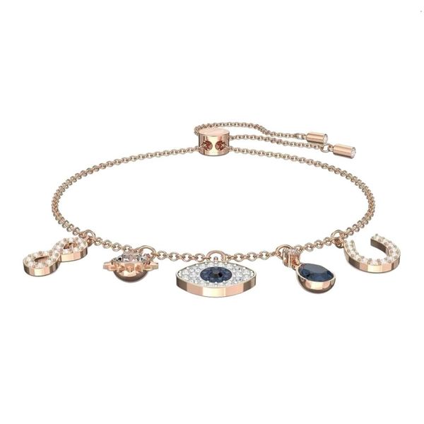 Bracciale Swarovski Braccialetti di design da donna di qualità originale Braccialetti con ciondoli da donna simbolico malocchio Bracciale con ciondoli blu bianco cristallo oro rosa