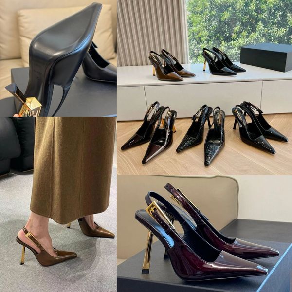 2024 deri toka Slingback pompalar ayakkabılar stiletto topuklular sandaletler kadın lüks tasarımcı elbise sivri ayak parmağı akşam ayakkabıları ofis kadın elbise sıcak satış
