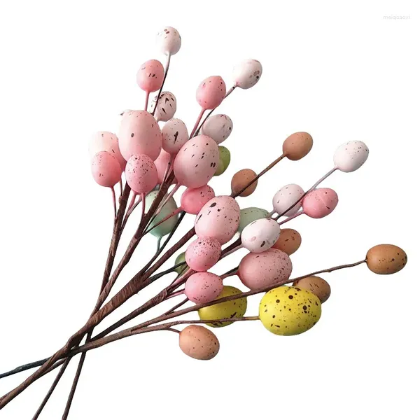 Flores decorativas simuladas berry colorido ovo estacas europeus e americanos ovos de pássaro espuma páscoa fazer planta artificial