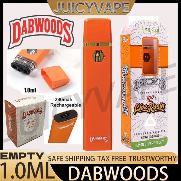 Dabwoods 1.0ml Tek Kullanımlık Vape Kalem Şarj Edilebilir E Sigara 280mAh Pil Boş 510 Buharlaştırıcı Kalem Kartuş Kutusu Paketleme Woods X Runts Pack Litty Sırt Çantası
