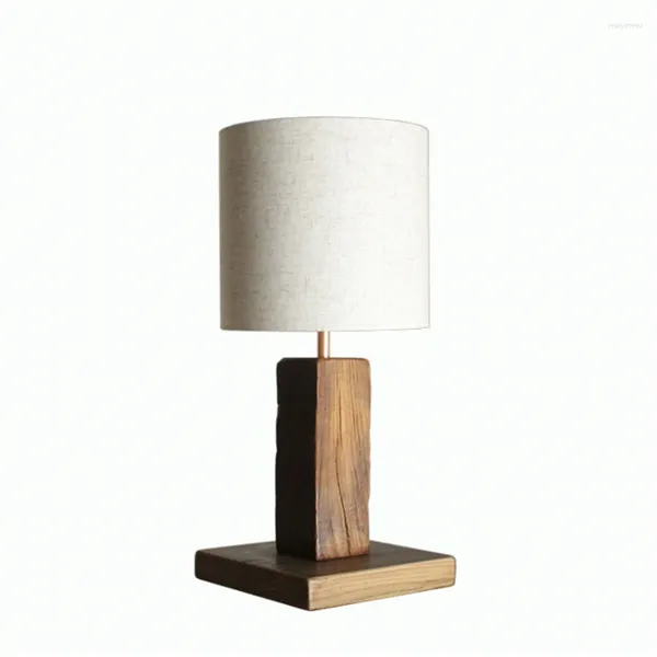 Tischlampen, kleine Lampe, Wabi-Sabi-Stil, Retro-Stoff, Holz, chinesisches verwittertes Nachttisch-Sofa, japanische Holz-Schreibtischlampen