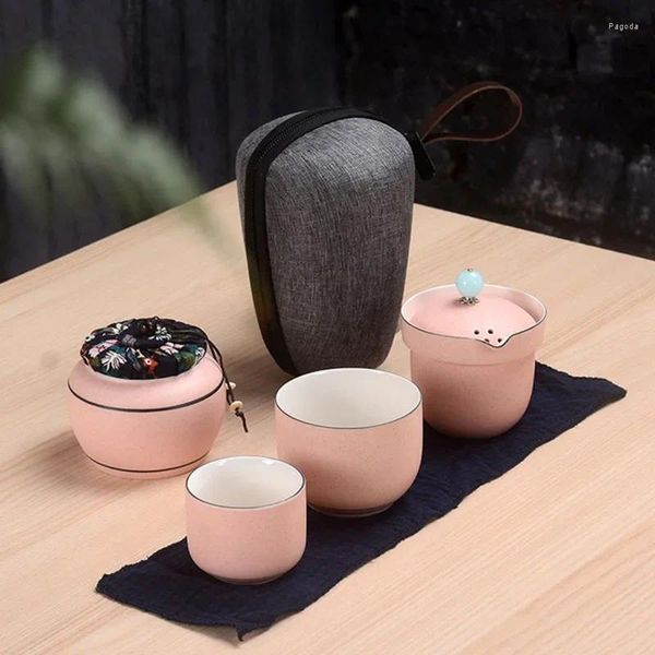 Наборы чайной посуды, дорожный чайный сервиз, 6 предметов, керамическая уличная портативная сумка, китайская чашка кунг-фу, гайвань, посуда для напитков, чашка
