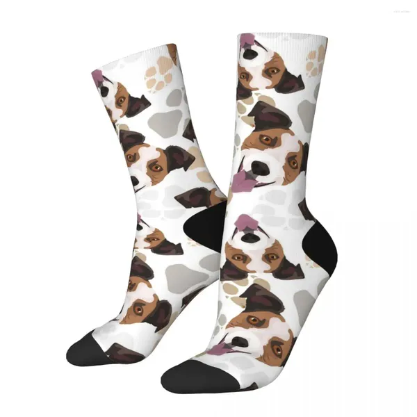 Meias masculinas inverno quente retro mulheres homens jack russell terrier cão antiderrapante esportes