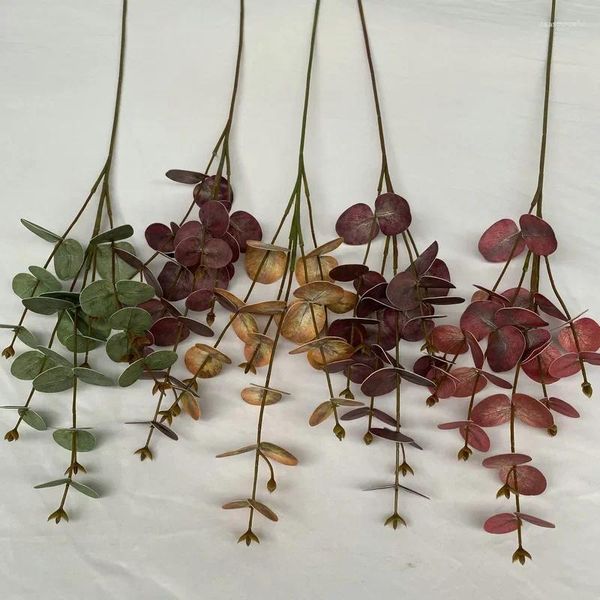 Flores decorativas 3D Impresso Eucalipto Plantas Falsas Folha de Dinheiro Arranjo de Festa de Casamento Artificial Decoração de Jardim de Casa Folhas Verdes 5Pc