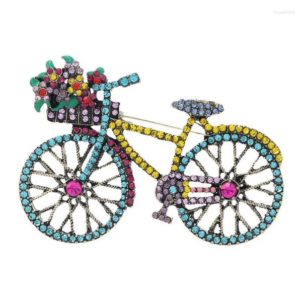 Spille vintage romantico cesto di fiori bicicletta per le donne moda piena strass metallo colorato bellezza spilla spille regalo di nozze