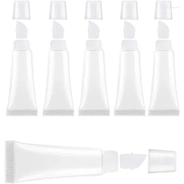 Bottiglie di stoccaggio 6 pezzi 5 / 10ml Mini tubi trasparenti morbidi vuoti per balsamo per le labbra Contenitori portatili per lucentezza da viaggio Strumenti di imballaggio per trucco fai da te per donne / ragazza