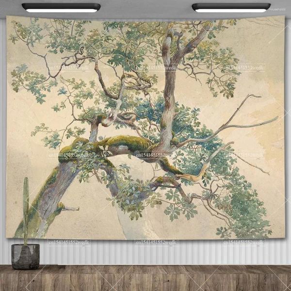 Tapeçarias Vintage Árvore Tapeçaria Arte de Parede Pinturas em Aquarela Estética Decoração de Quarto Botânico para Cenários de Festa em Casa