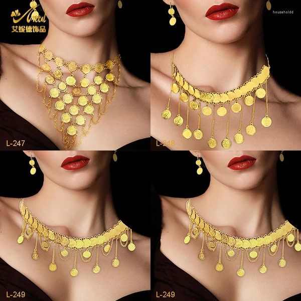 Collana orecchini set ANIID moneta color oro etiope e gioielli per l'anniversario ertiano nappa di lusso da sposa Dubai
