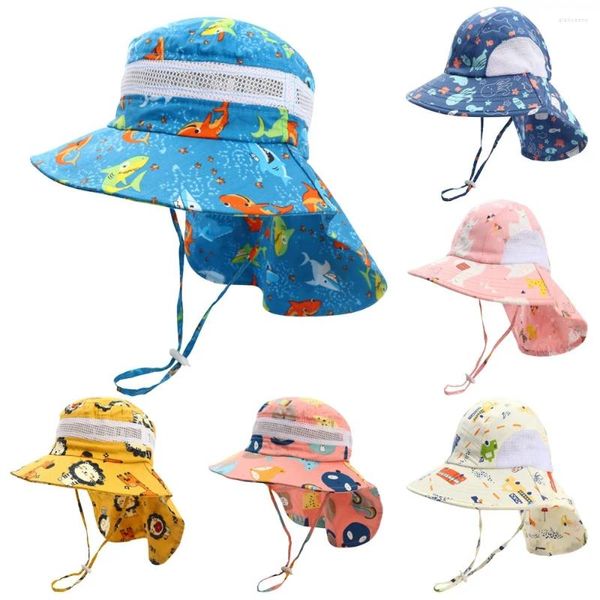 Аксессуары для волос, панама, летняя шляпа от солнца для девочек, дышащая сетчатая кепка для мальчиков, хлопковая кепка для малышей с шалью, УФ-ведро для малышей, рыбаков