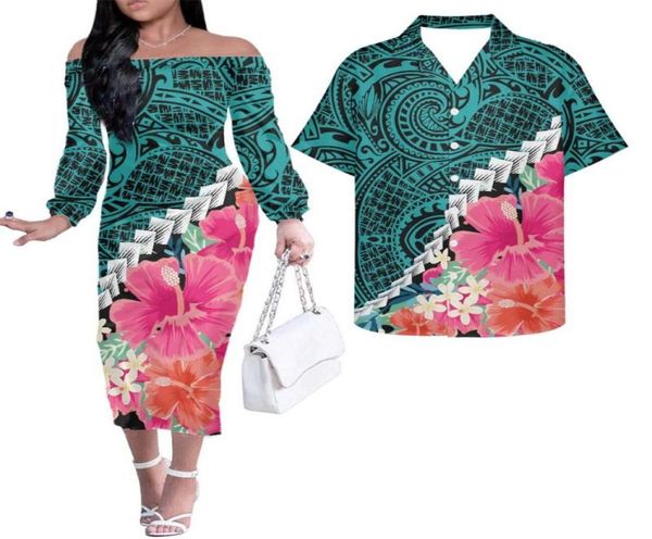 Lässige Kleider Hycool Frauen Kleid Hemd Set Hawaiian Blume Samoan Tribal Muster Midi Für Frau Sexy Club Kleidung SummerCasual1589451