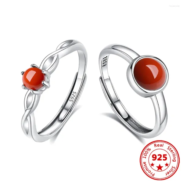 Cluster-Ringe Charm 925 Sterling Silber Roter Achat Verstellbarer Ring Stilvoll Einfach Für Frau Finger Hoher Schmuck Verlobungsfeier Geschenk