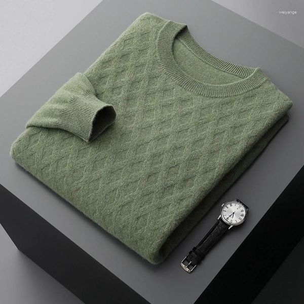 Maglioni da uomo Autunno e inverno Pullover in pura lana tinta unita con motivo a rombi Plus Size Allentato Casual Fondo in cashmere