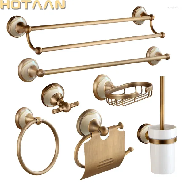 Set di accessori da bagno Set di accessori da bagno in ottone massiccio spazzolato antico Prodotti retrò hardware con base in giada europea