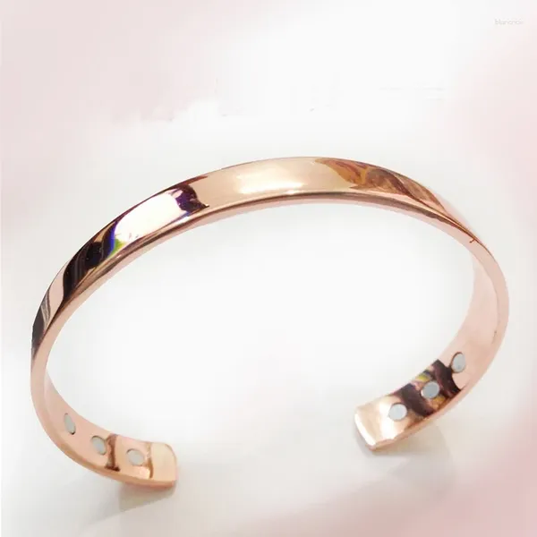 Link pulseiras ímã de cobre puro energia saúde aberto pulseira banhado rosa cor ouro simples pulseira saudável cura jóias presente