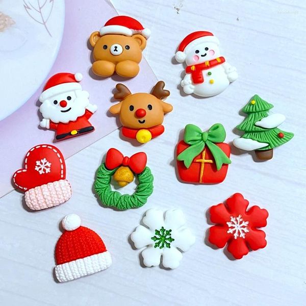 Estatuetas decorativas 10 peças, mini coleção de natal, cabochões de resina com parte traseira plana, álbum de recortes, joias artesanais, acessórios de decoração