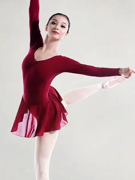 Palco desgaste crianças vestido de dança outono manga comprida meninas ballet pouco treinamento rosa aberto corte fio atacado