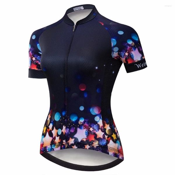 Giacche da corsa Maglia da bicicletta a manica corta da donna Camicie da ciclismo da donna Lady Sportwear Blue Star Top